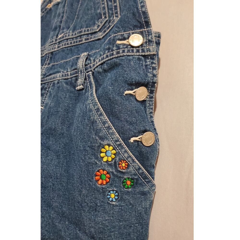 Vtg Revolt 90s Y2K Embroidered Daisy Denim Bib Shortalls Size L Hippie Overalls - Picture 4 of 9